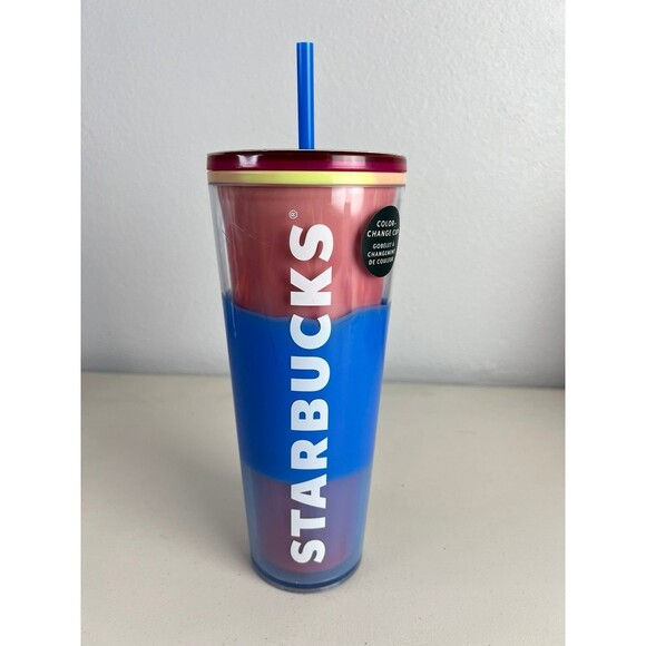 Starbucks 2023 Spring Straw Topper Blue Wave Color Changing Tumbler 24 oz Cup - Picture 1 of 10